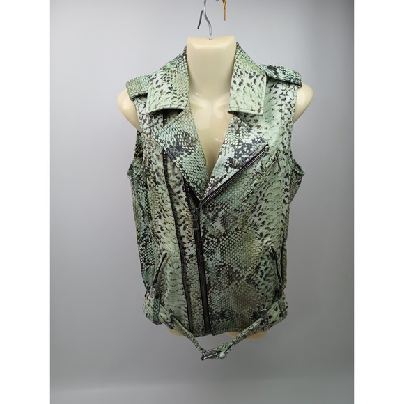 Balmain Women's Green Snake Print Leather Vest Size 36